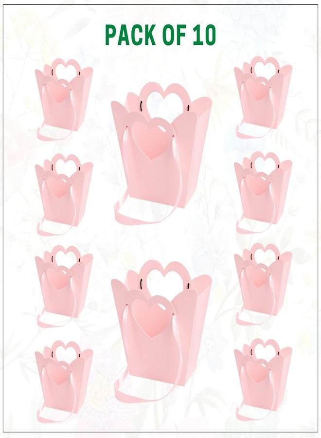 اويسيس مجموعة أواسيس من 10 أكياس زهور بنافذة على شكل قلب مع مقبض من شريط ساتان، أكياس تغليف زهور ورقية لتنسيقات الزهور، وتغليف سلال الهدايا، وتغليف مناسبات بائعي الزهور لعيد الحب وحفلات الزفاف والمناسبات الخاصة، 22 × 21 × 10 سم | وردي - Image 3